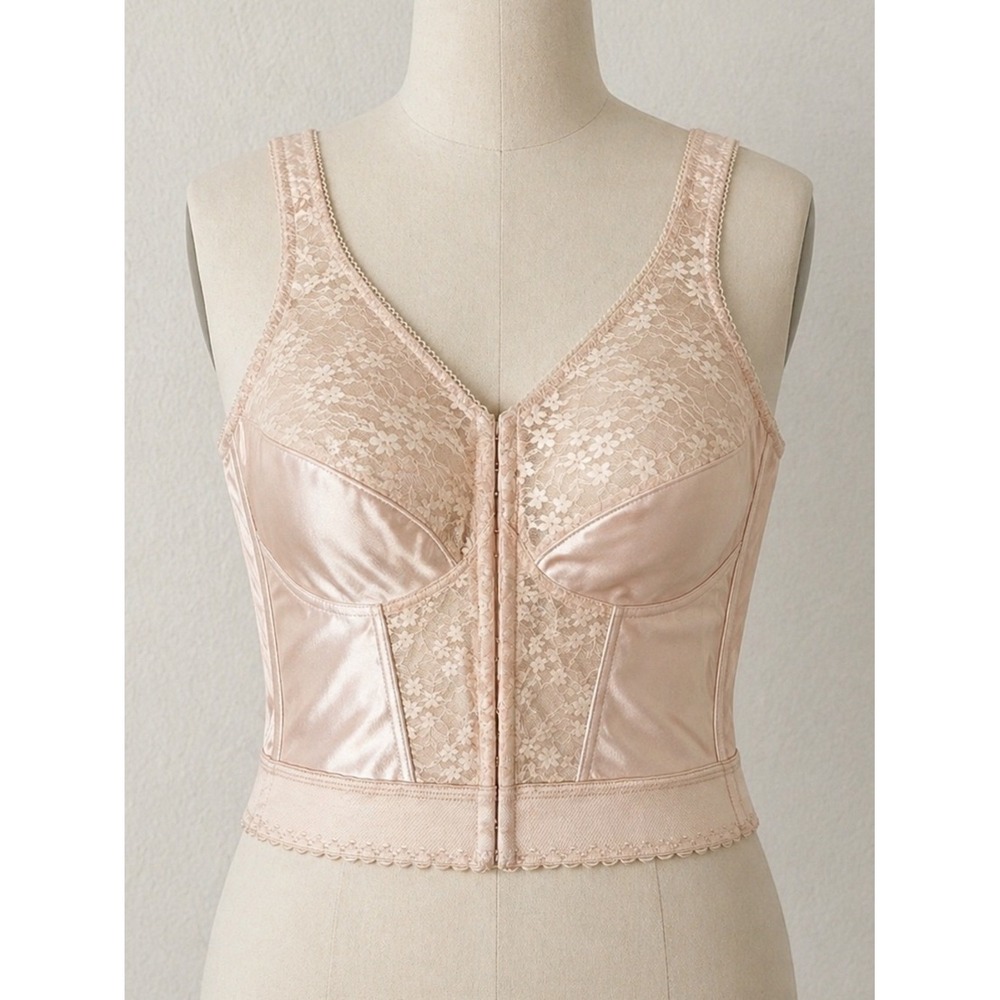 EXQUISITE FORM Longline Posture Bra 42C Front Closure Lace Back Support Neutral